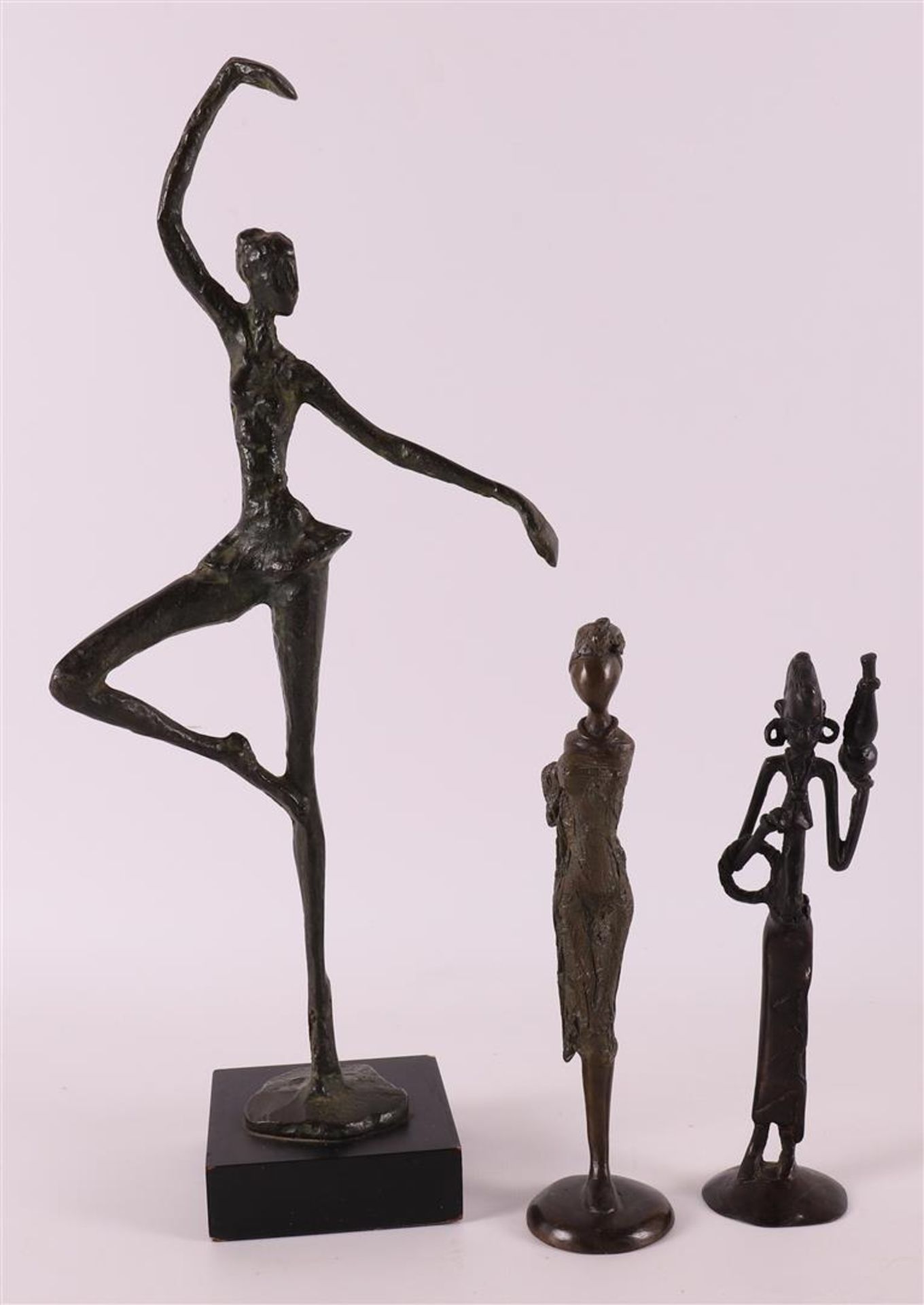 Three various bronzes including a dancer, 20th century.