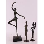 Three various bronzes including a dancer, 20th century.