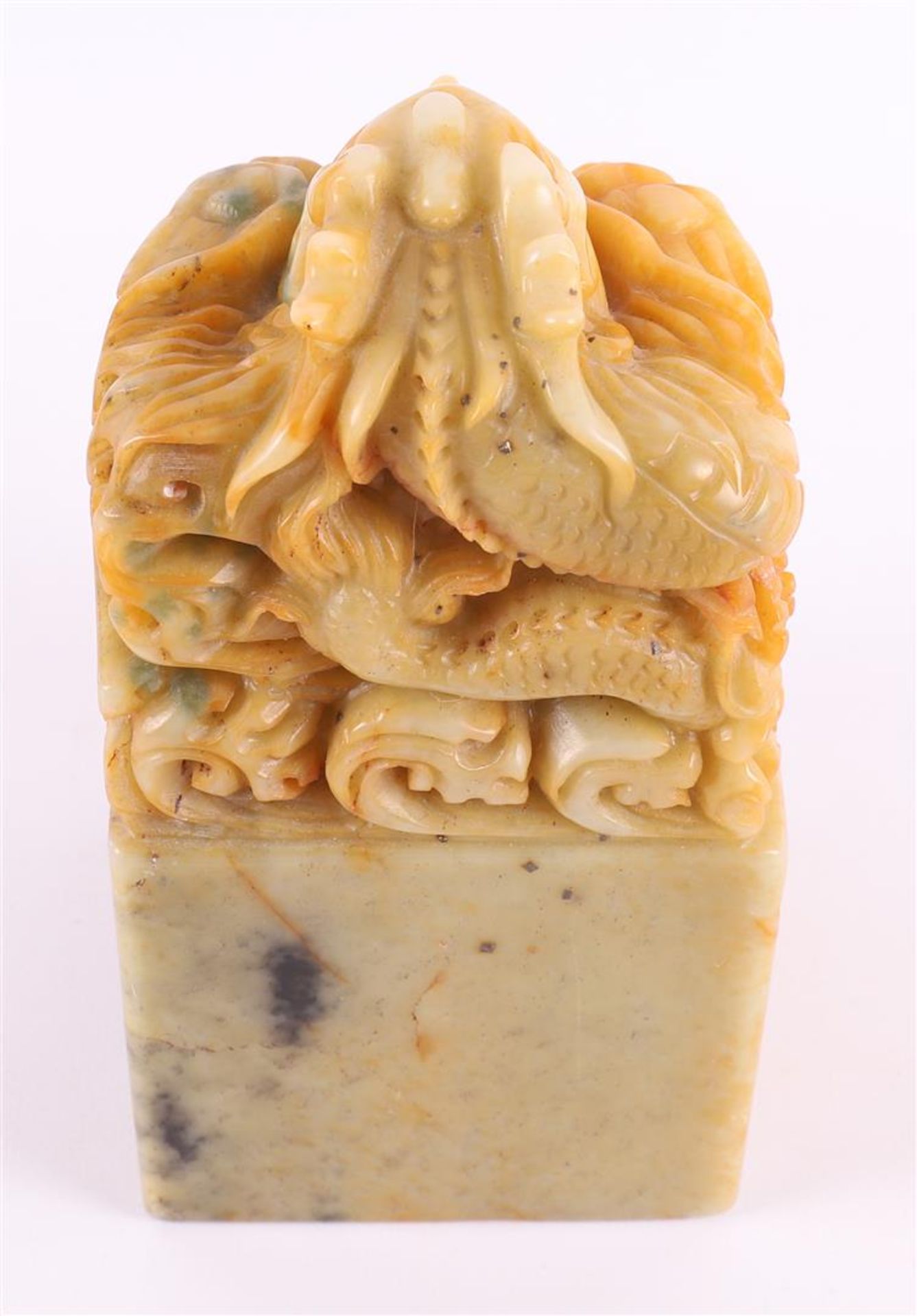 A soapstone stamp with relief of a dragon with pearl and boy, China, - Image 6 of 20
