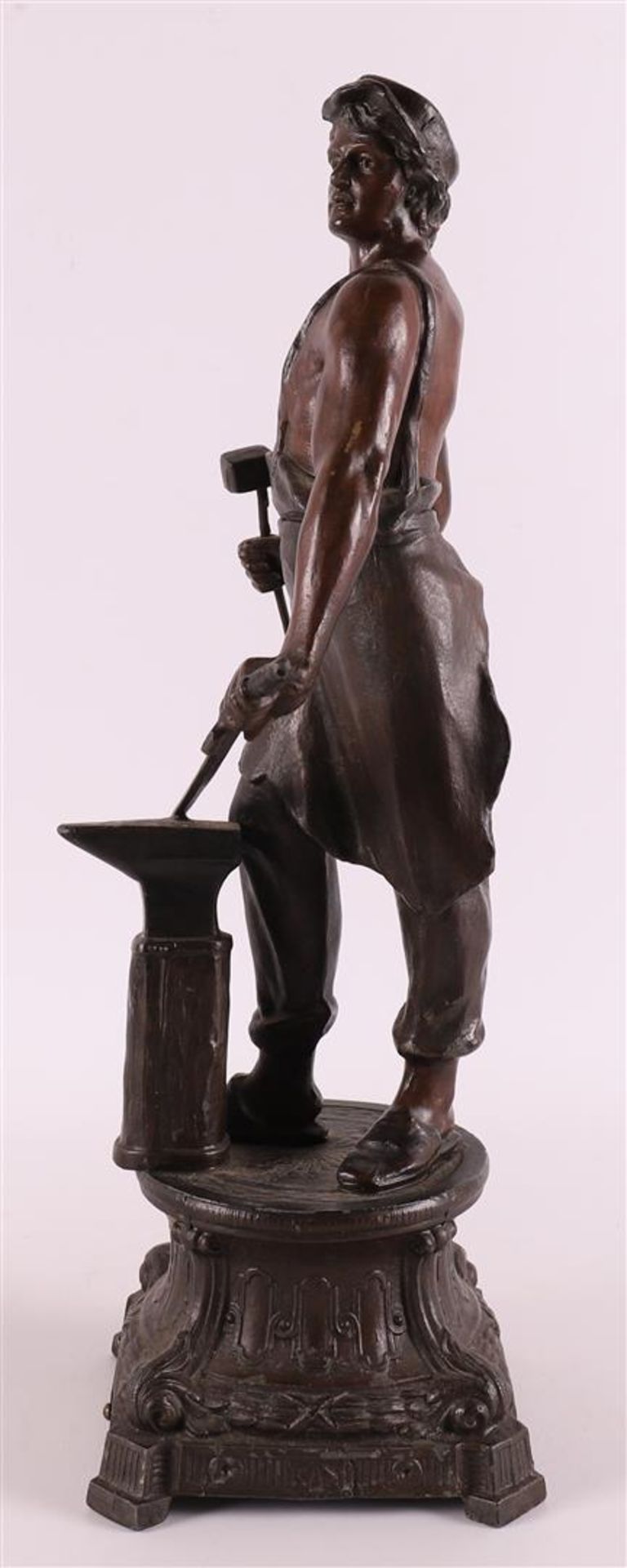 A set of brown patinated white metal 'samac' statues of a lute player and blacks - Image 9 of 9