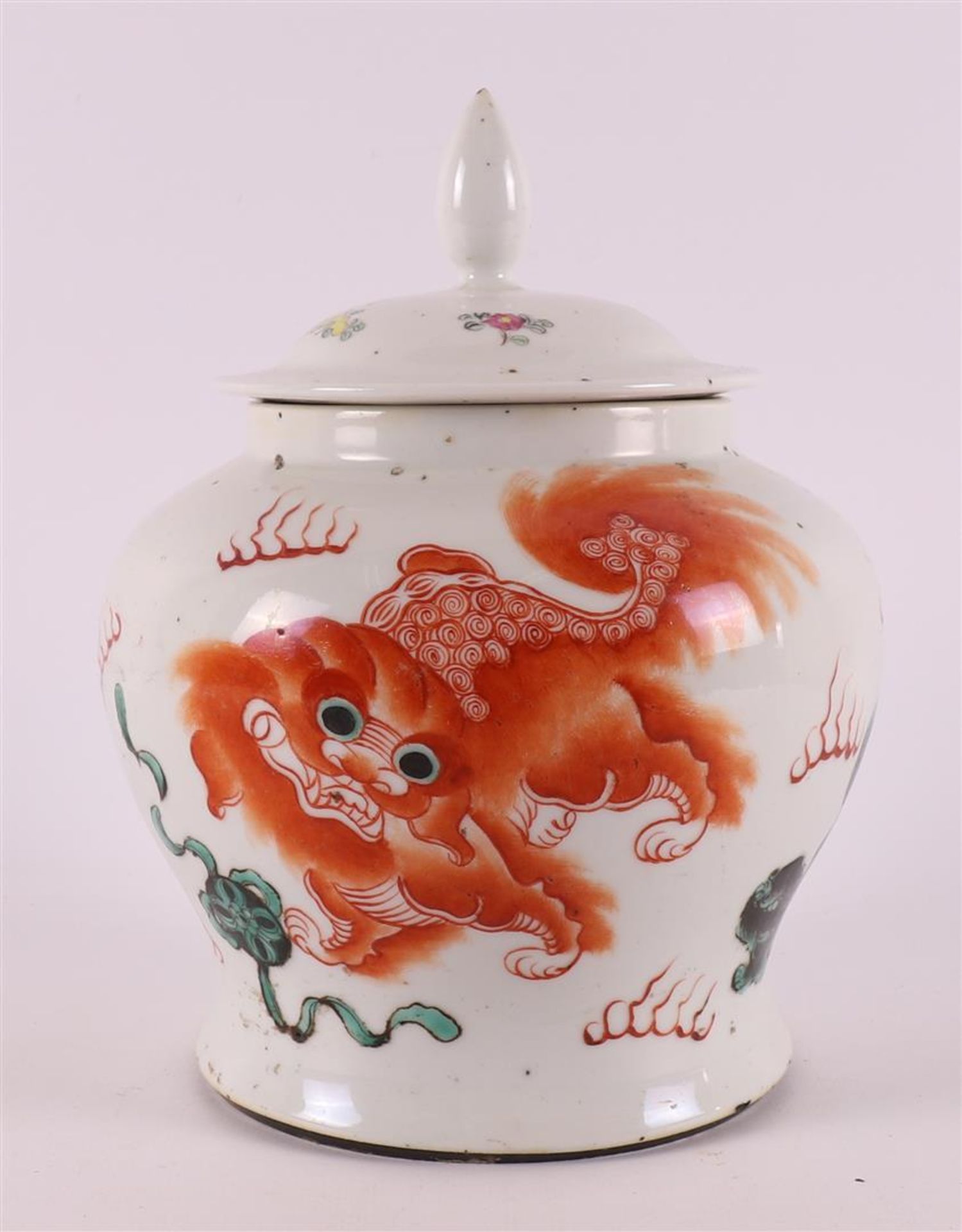 A porcelain lidded jar (not matching), China, late 19th century.
