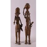 A Benin bronze man and woman, Nigeria, Africa, 2nd half of the 20th century.