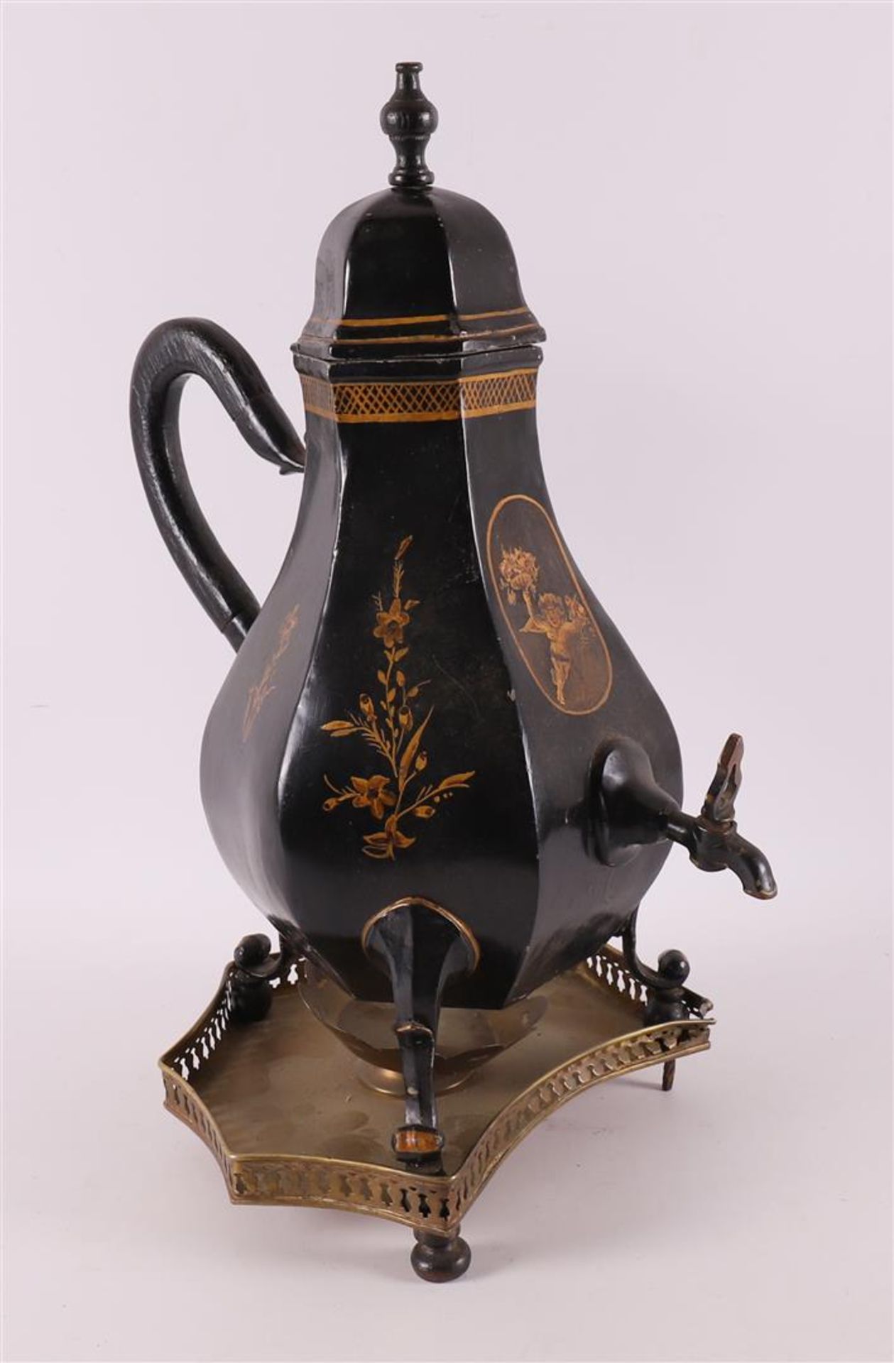 A black lacquered hexagonal tap jug, 18th century.