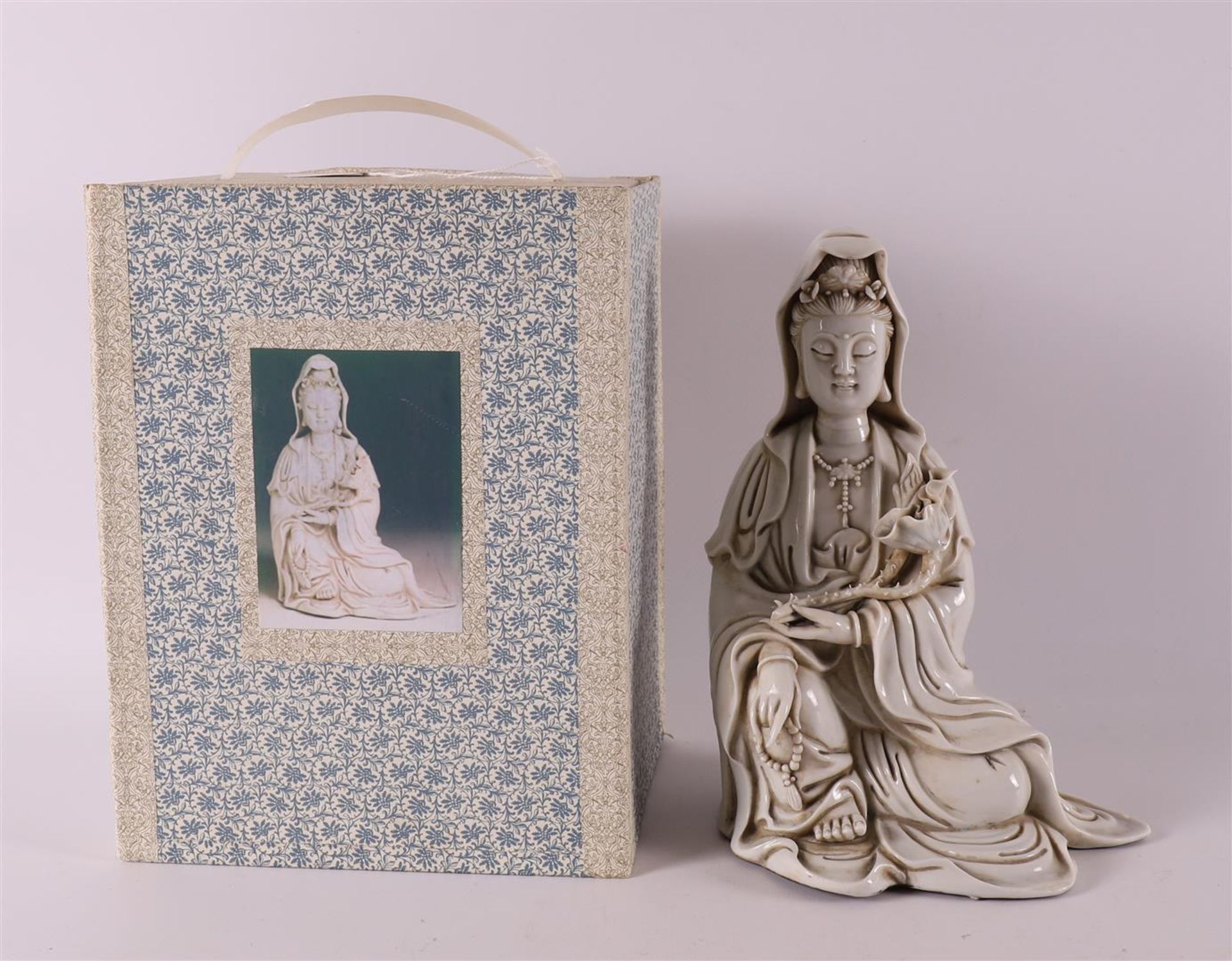 A blank de chine kwanyin in original box, China, 20th century.