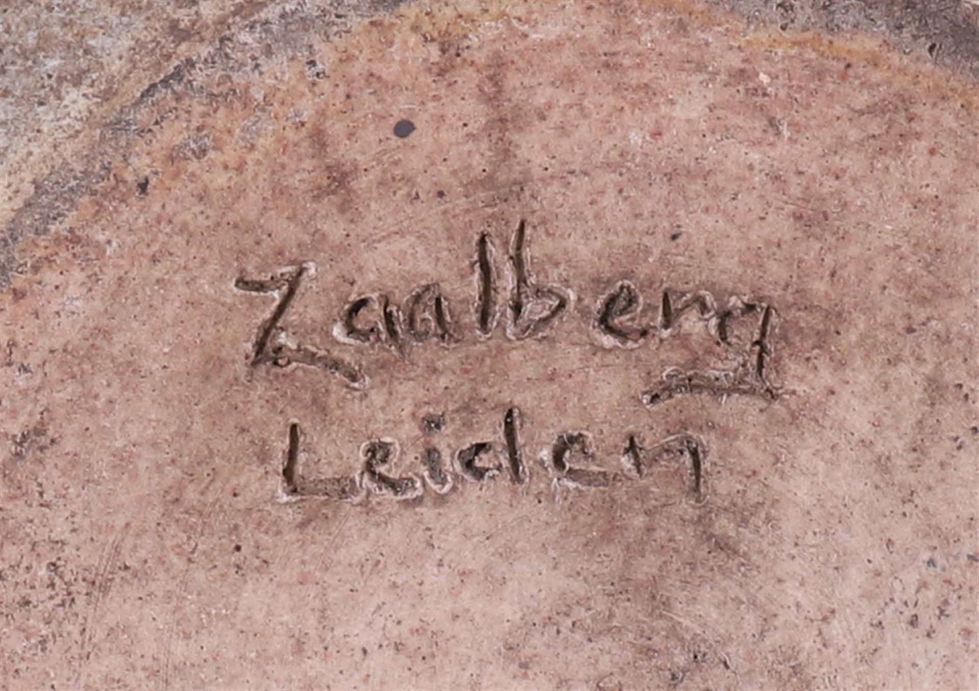 A green/blue glazed earthenware dish, marked: Zaalberg, Leiden. - Image 3 of 4