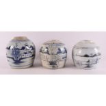 Three various blue/white porcelain ginger jars, China 19th/20th century.