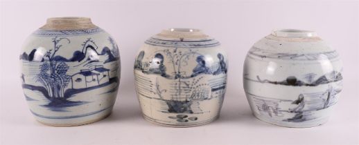 Three various blue/white porcelain ginger jars, China 19th/20th century.