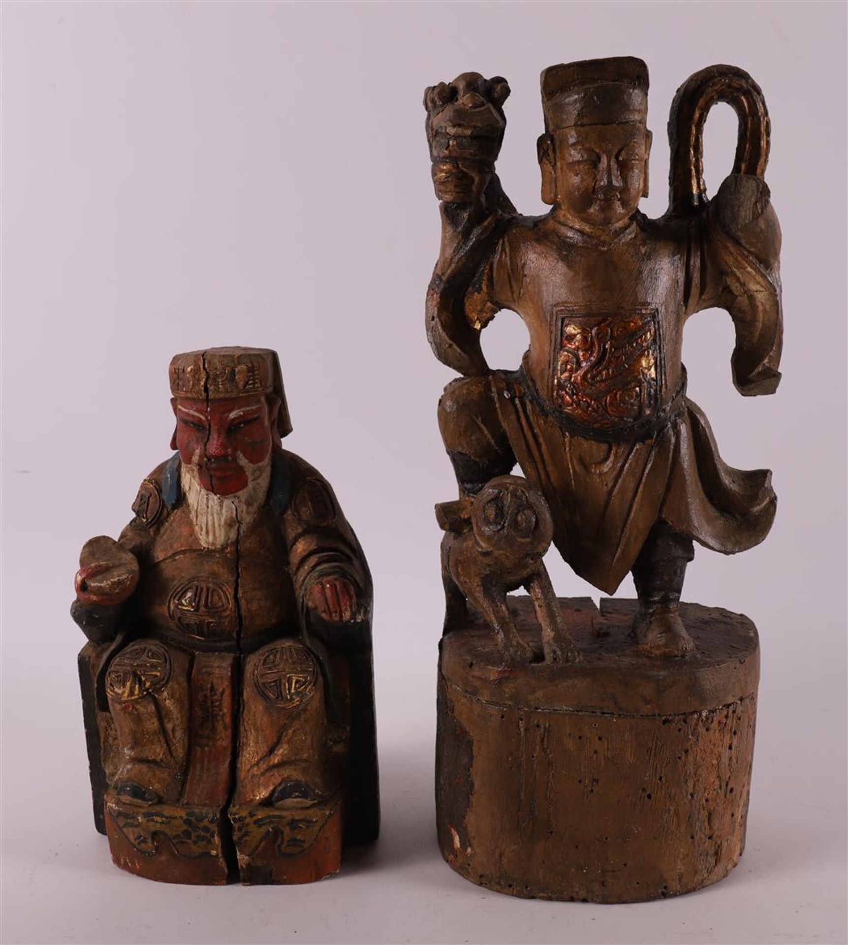 Three various carved wooden pieces with traces of polychromy, China, 20th centur - Image 4 of 5
