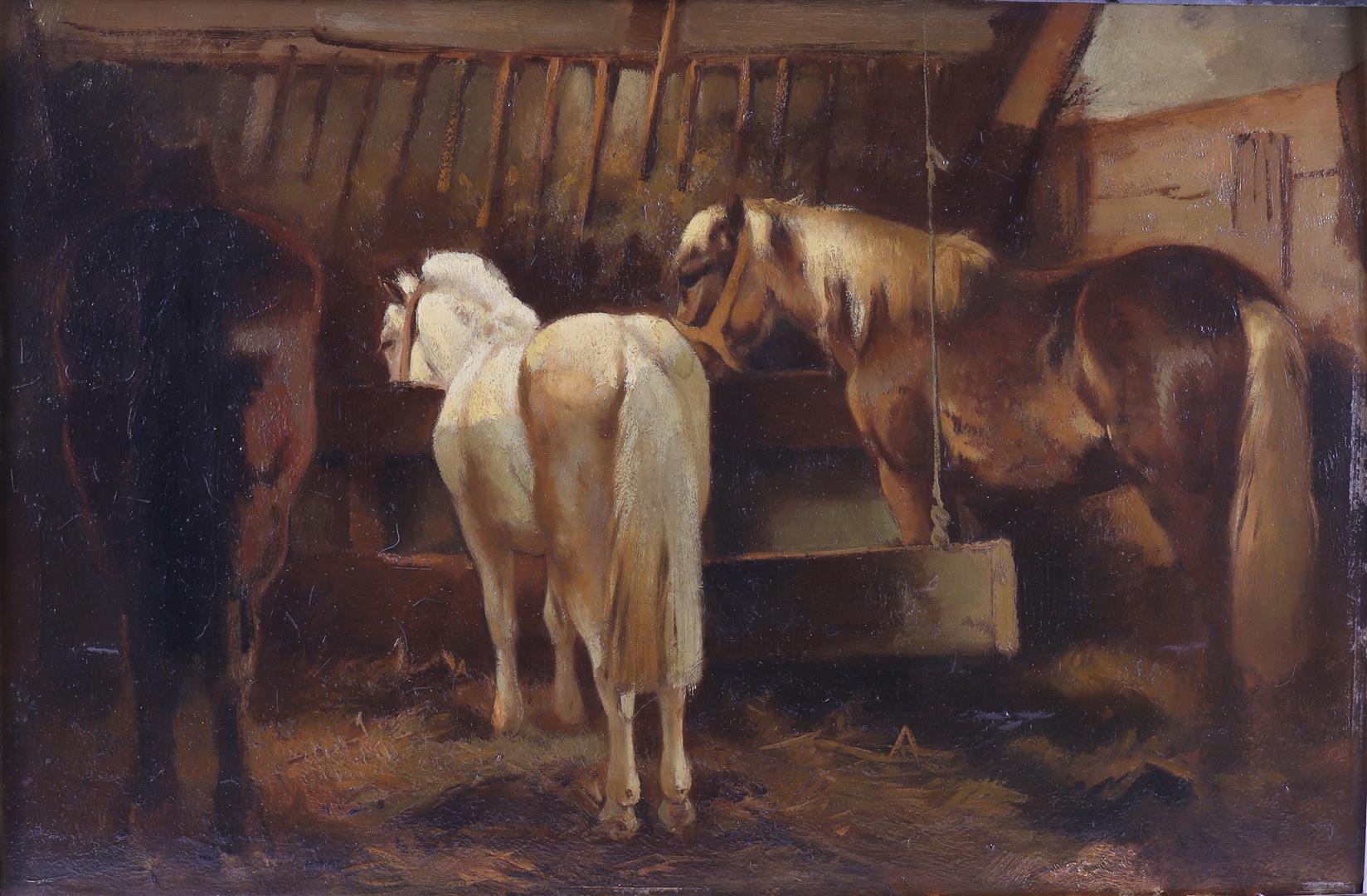 Verschuur, W Jr. (attributed to) “Horses in the stable”, - Image 3 of 4