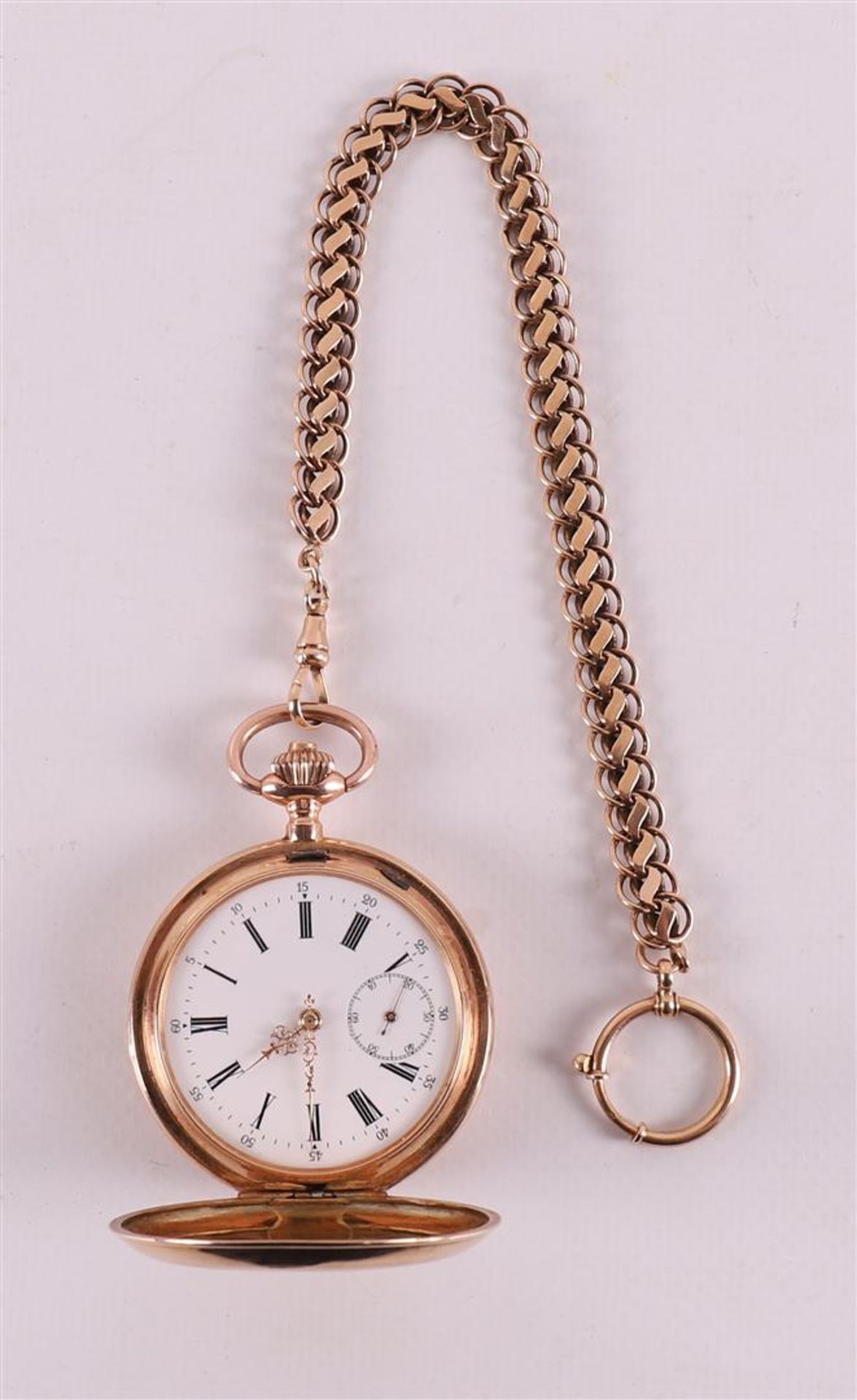 An Ancre Ligne droite men's vest pocket watch in a 14 kt case and ditto chain. - Bild 2 aus 5