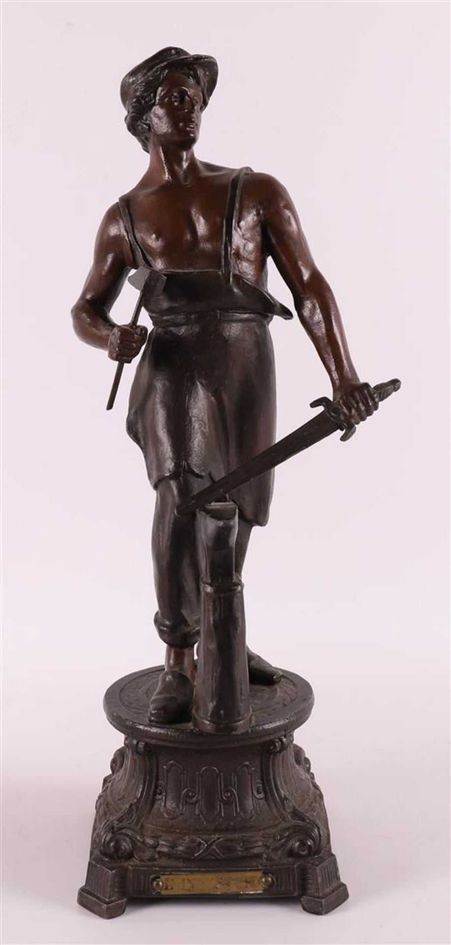 A set of brown patinated white metal 'samac' statues of a lute player and blacks - Image 6 of 9