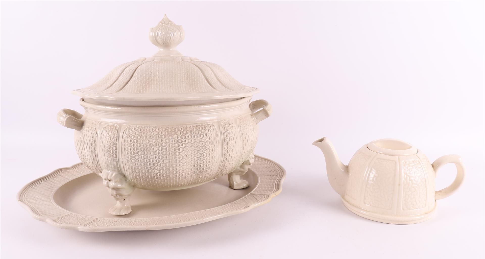 A creamware terrine on saucer, England 19th century.