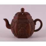 A yixing stoneware hexagonal teapot, China, 20th century.