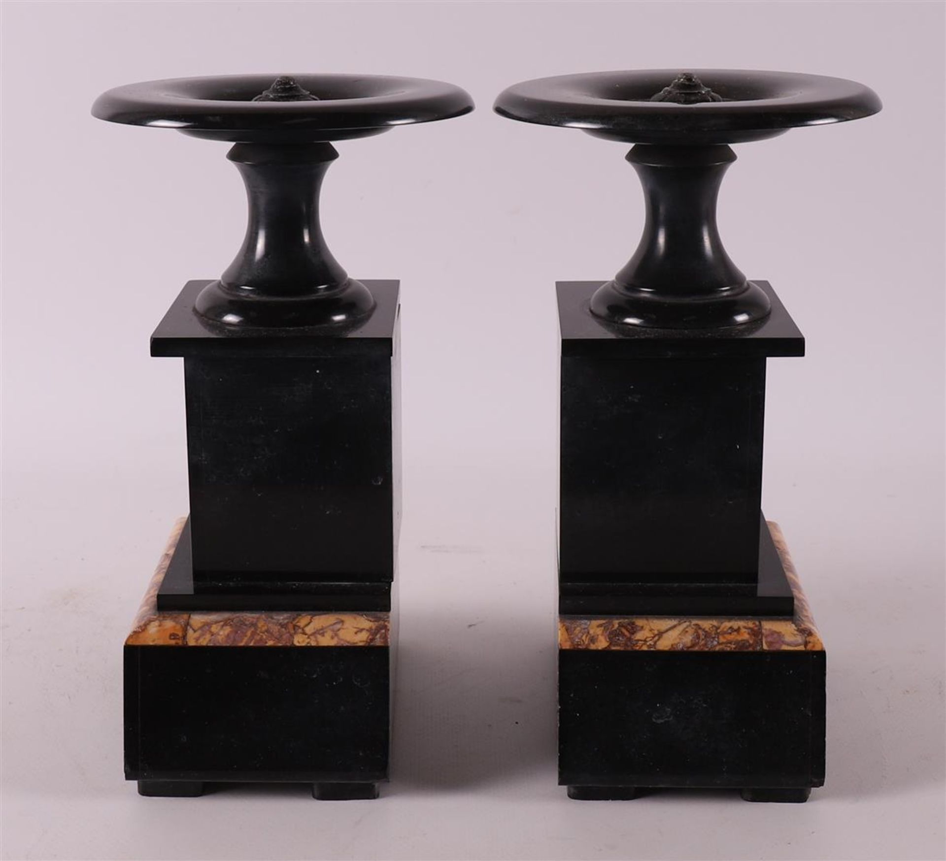 A three-piece black marble mantel clock, late 19th century. - Image 6 of 6