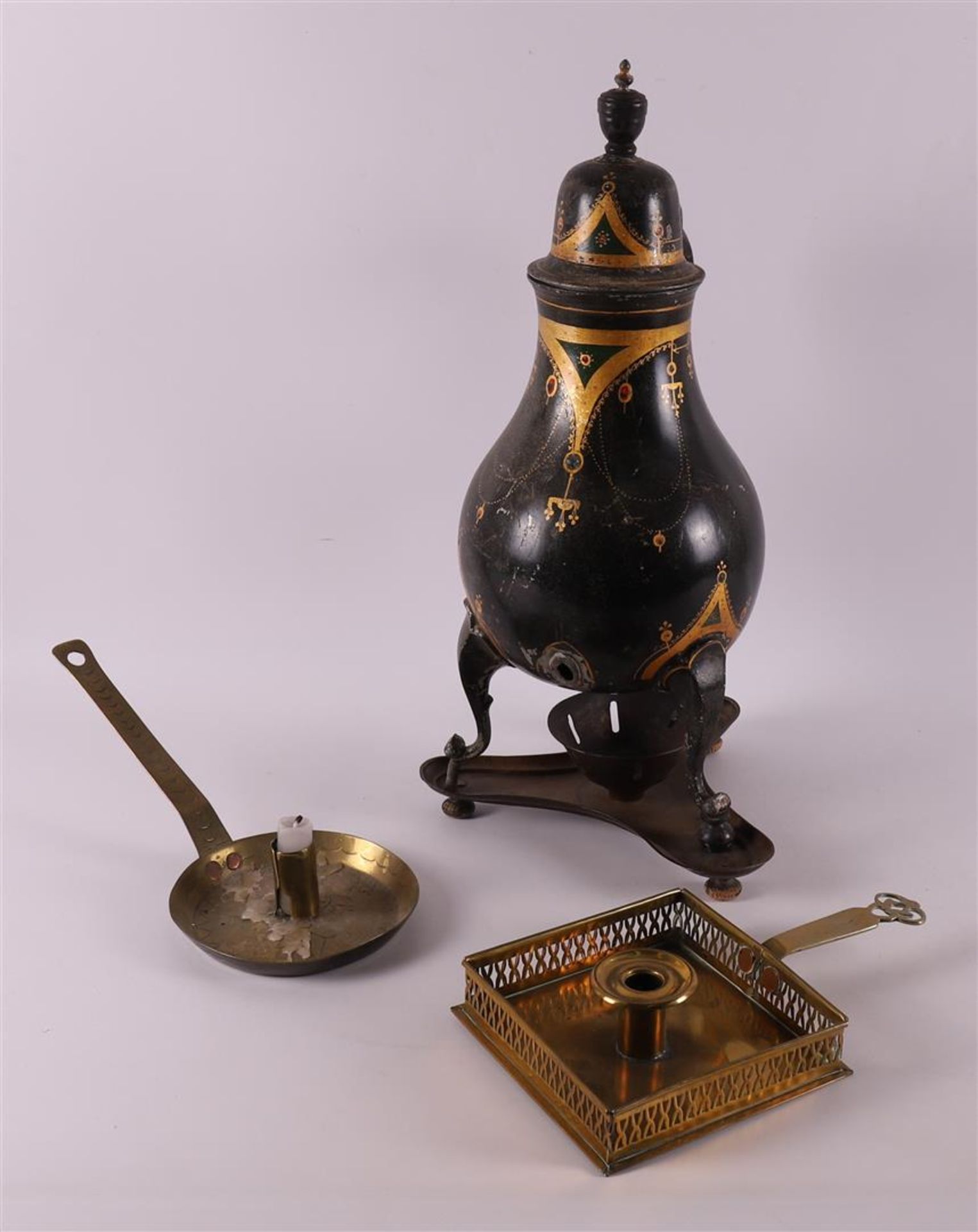 Two various brass sconces and a tap jug, 18th/19th century.