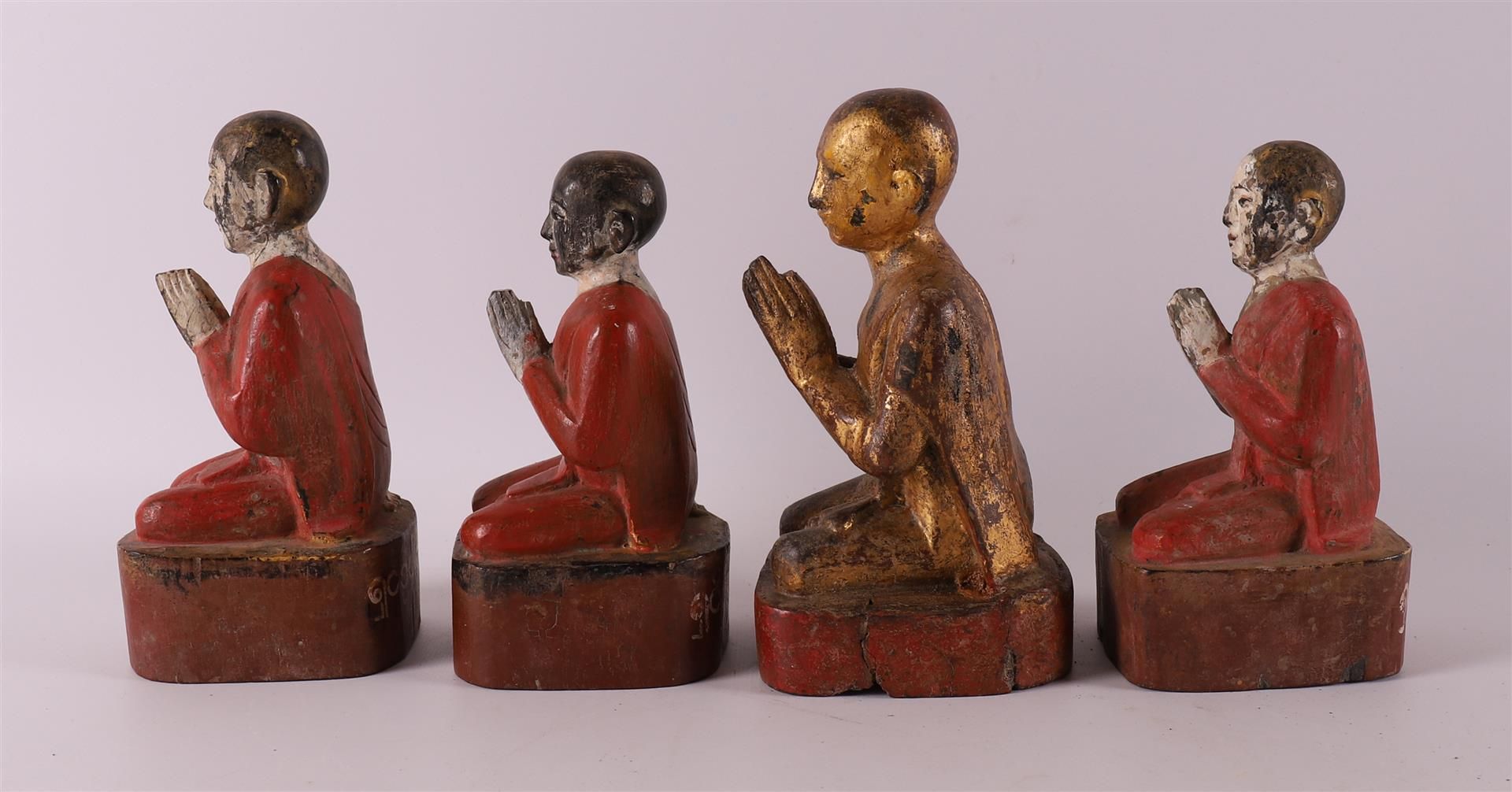 Four carved wooden Burmese Buddhist monks, 19th/20th century. - Image 3 of 5
