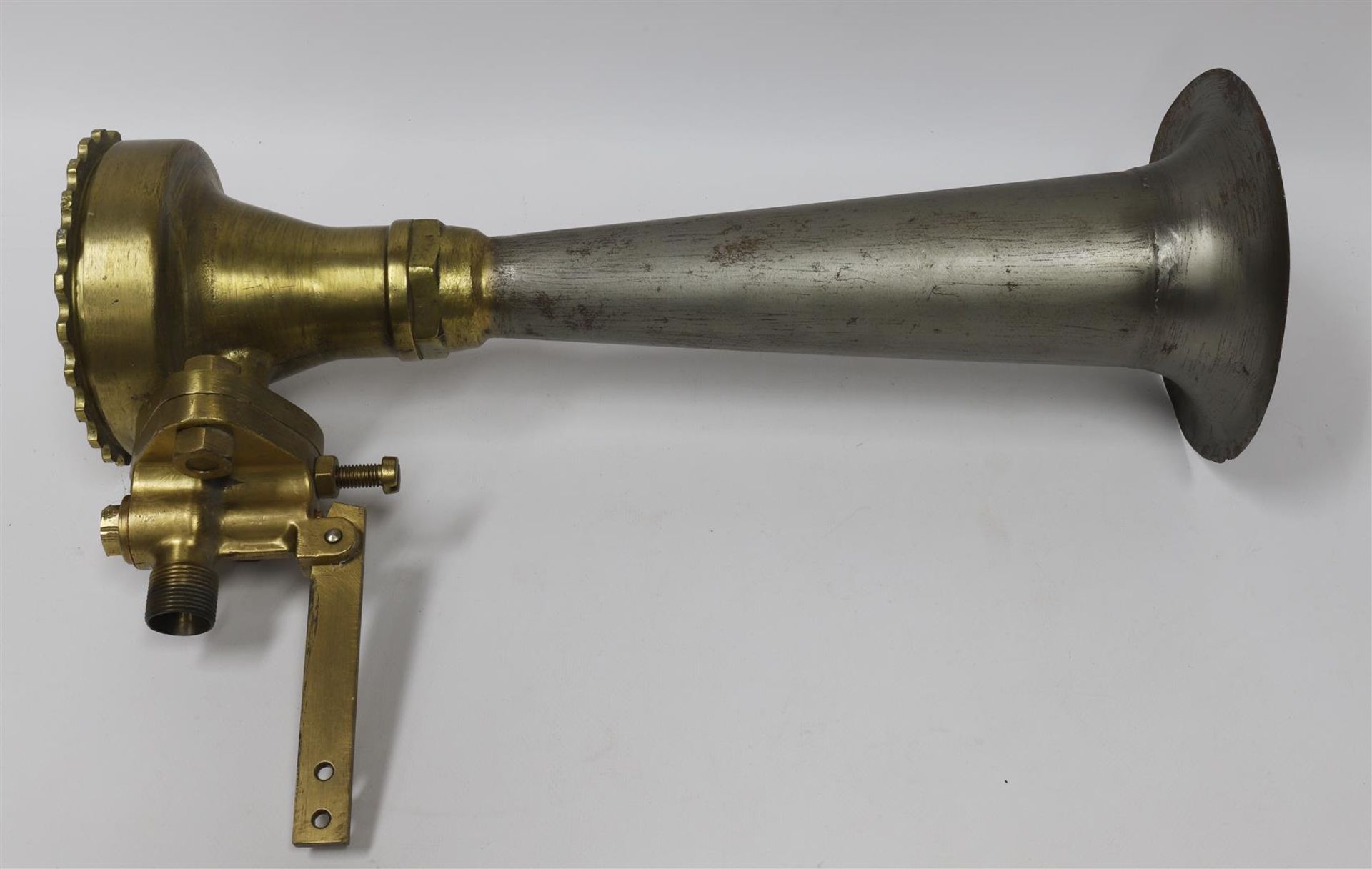 A bronze and metal ship's horn, 20th century.
