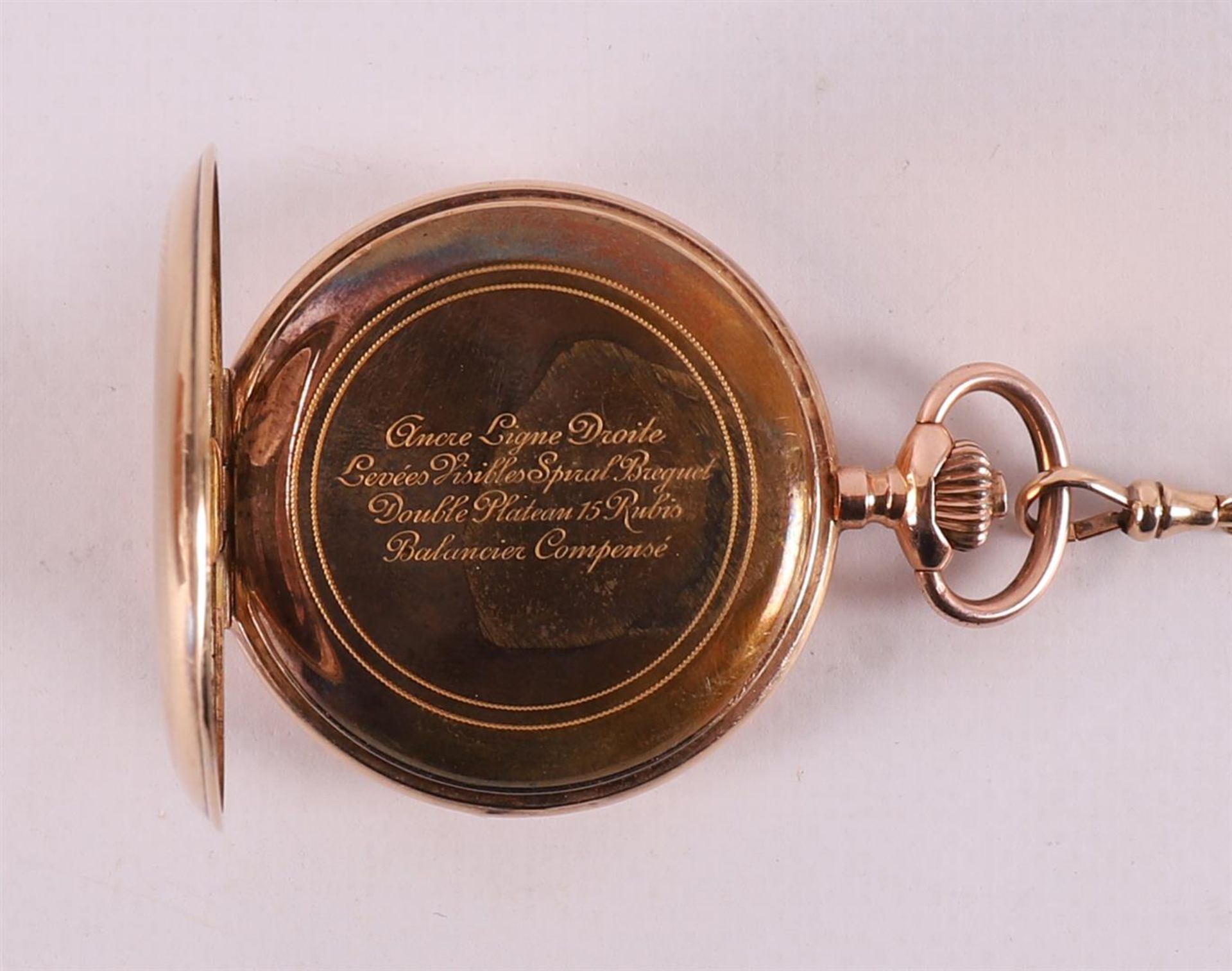 An Ancre Ligne droite men's vest pocket watch in a 14 kt case and ditto chain. - Bild 3 aus 5