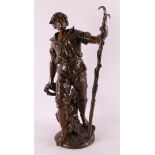 A brown patinated white metal 'samac' sculpture of a fisherman, France,