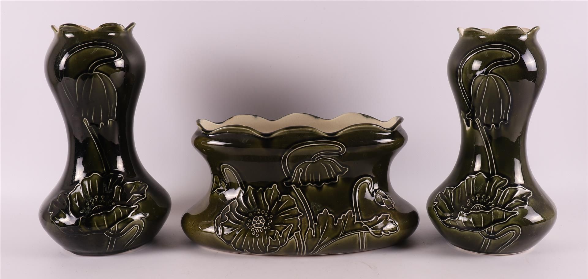 A majolica earthenware Jugendstil mantelpiece set, Germany, around 1900 - Image 2 of 7