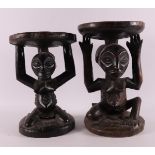 Two carved wooden stools, Luba, Congo, Central Africa, 20th century
