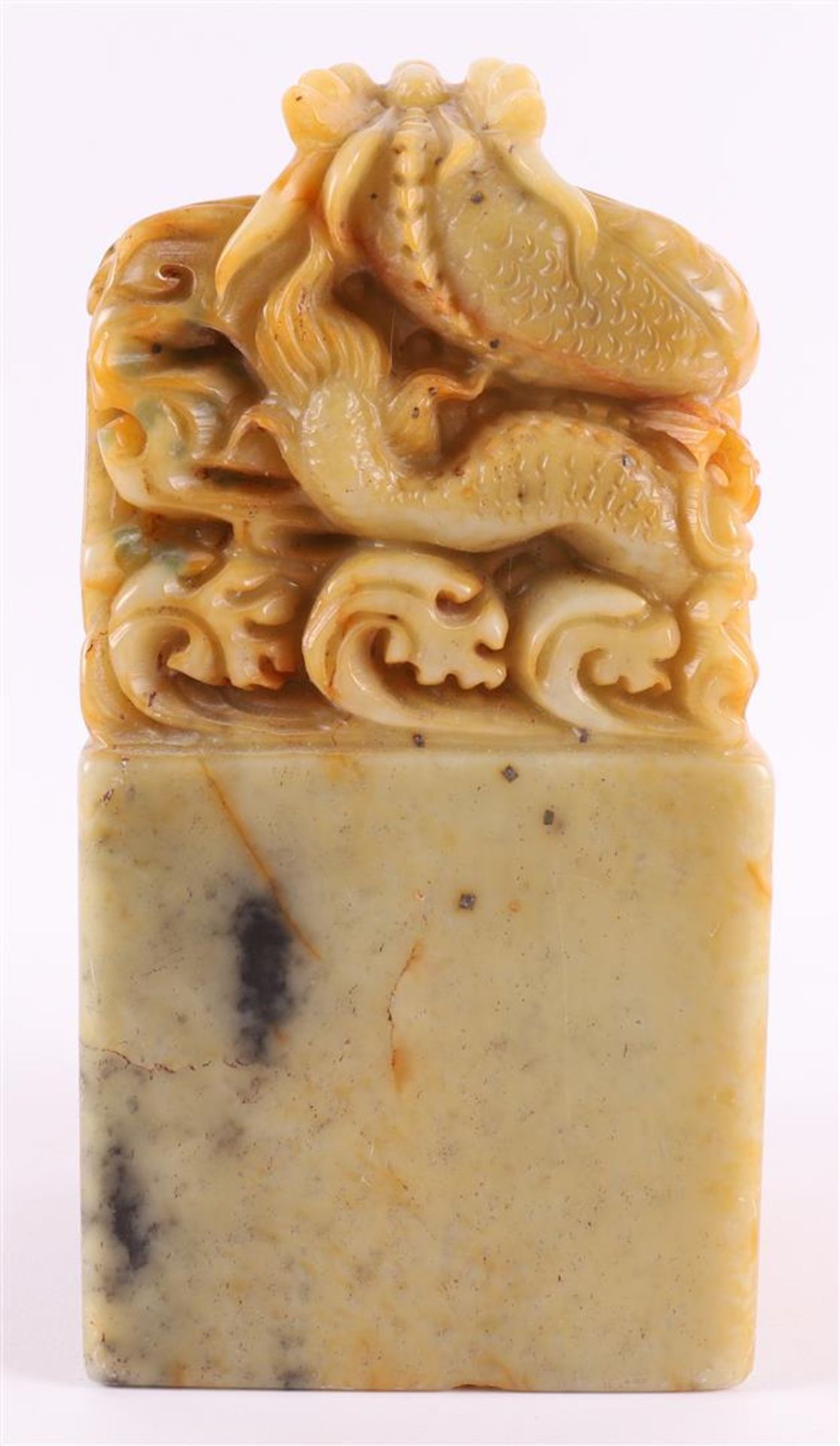 A soapstone stamp with relief of a dragon with pearl and boy, China, - Image 5 of 20