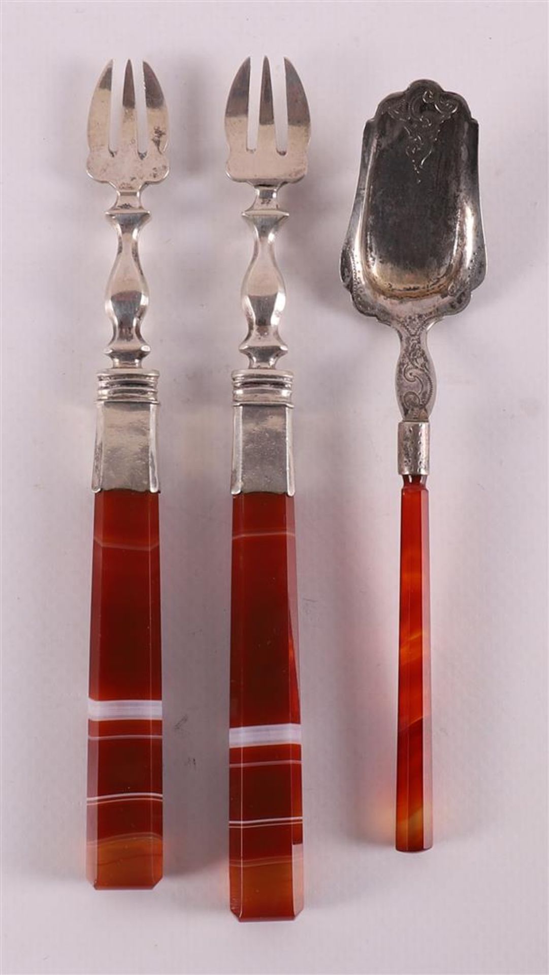 Two silver forks with agate handles, 19th century.