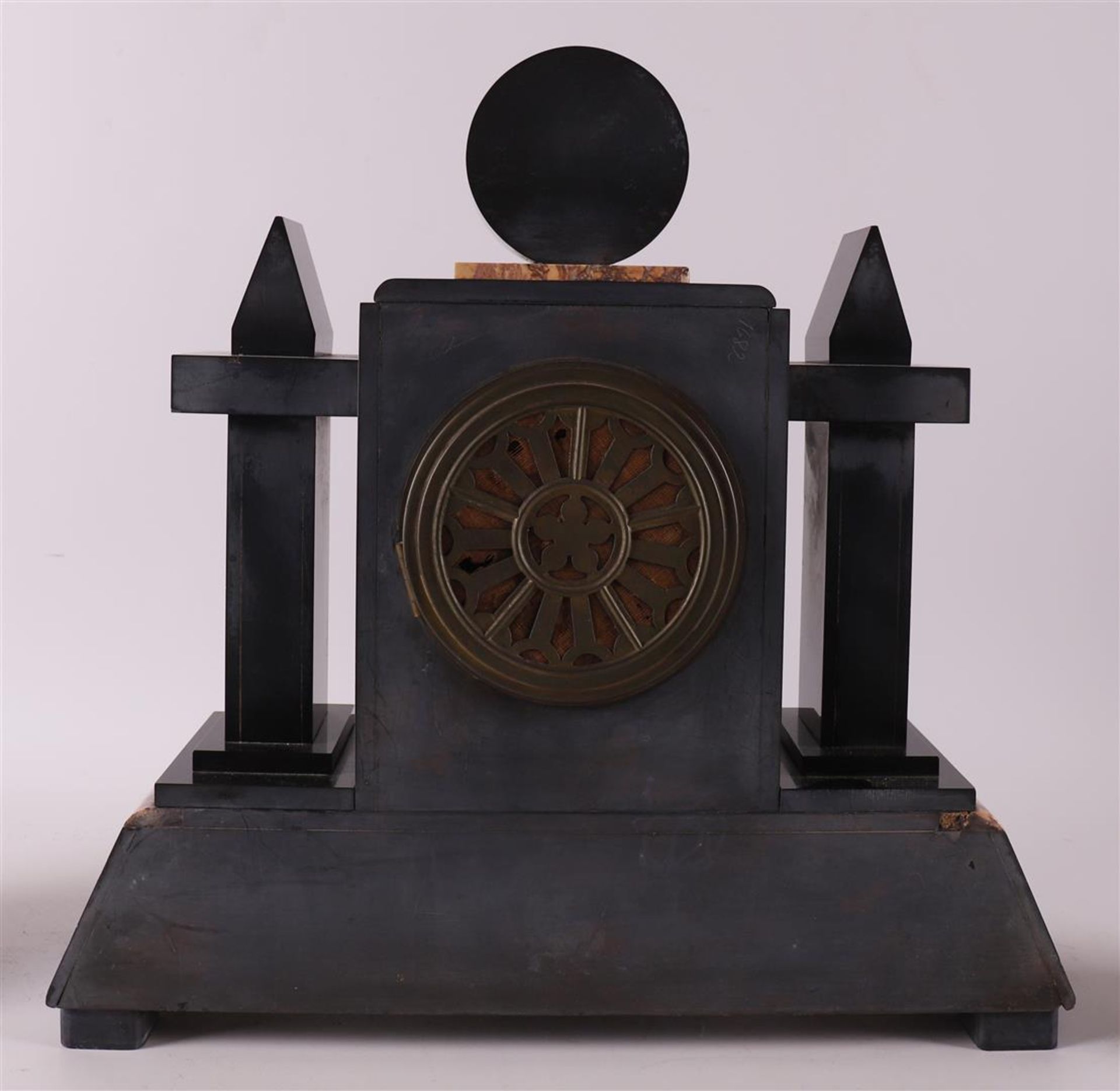 A three-piece black marble mantel clock, late 19th century. - Image 3 of 6