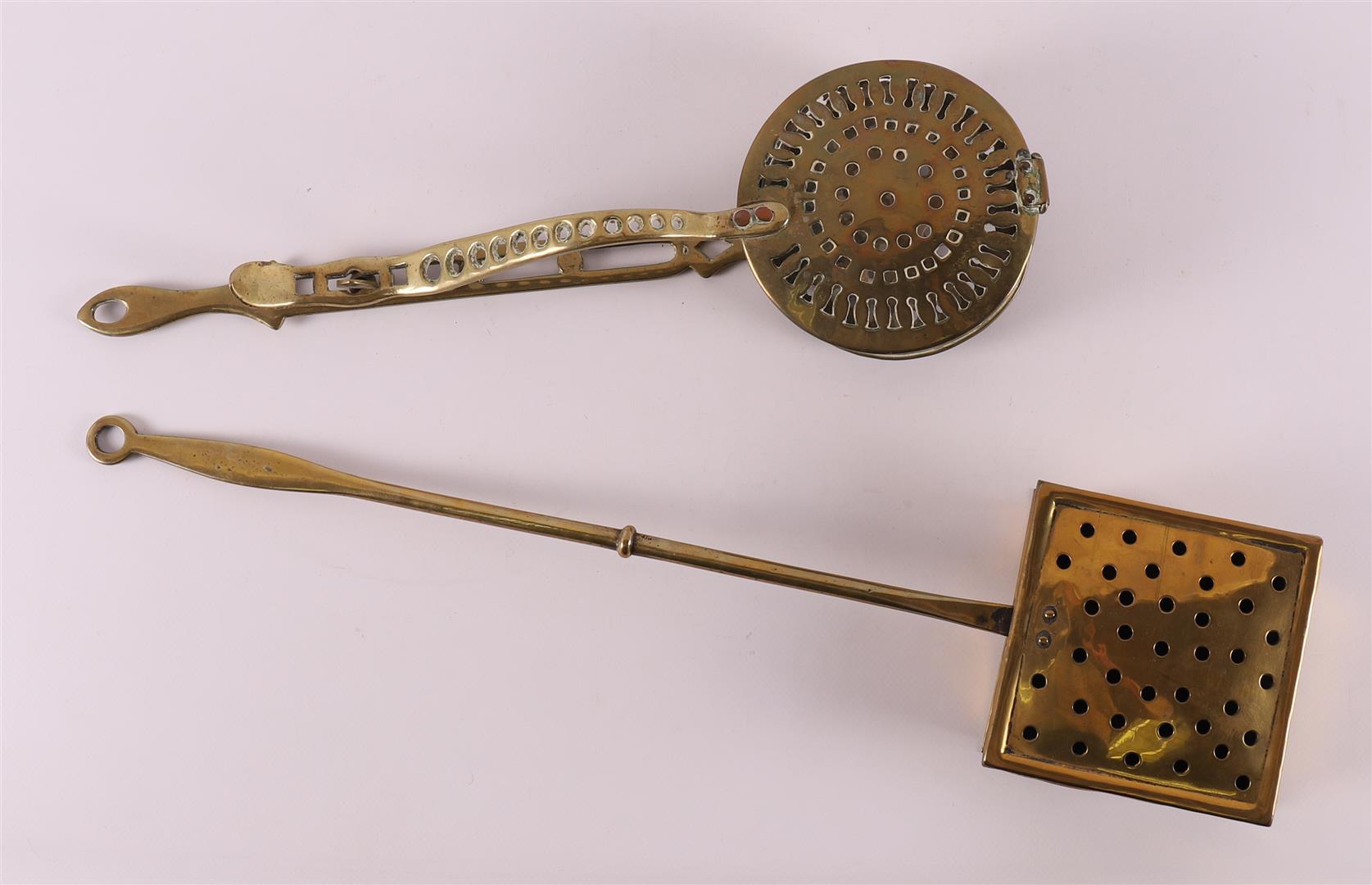 Two brass engraved cupboard pans, England 18th century