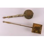 Two brass engraved cupboard pans, England 18th century