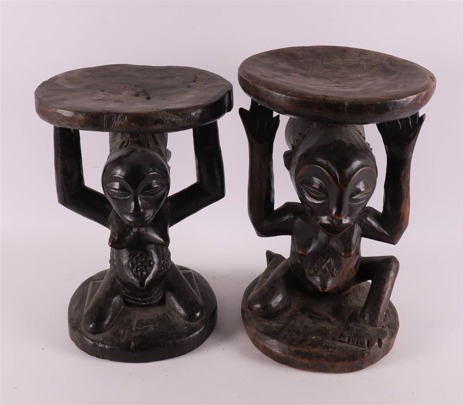 Two carved wooden stools, Luba, Congo, Central Africa, 20th century - Bild 2 aus 5