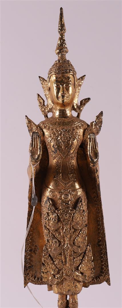 A gilded bronze standing Buddha, Thailand, 19th century or older. - Image 2 of 5