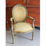 A ladies' armchair, Louis XVI with fabric upholstery, late 18th century.