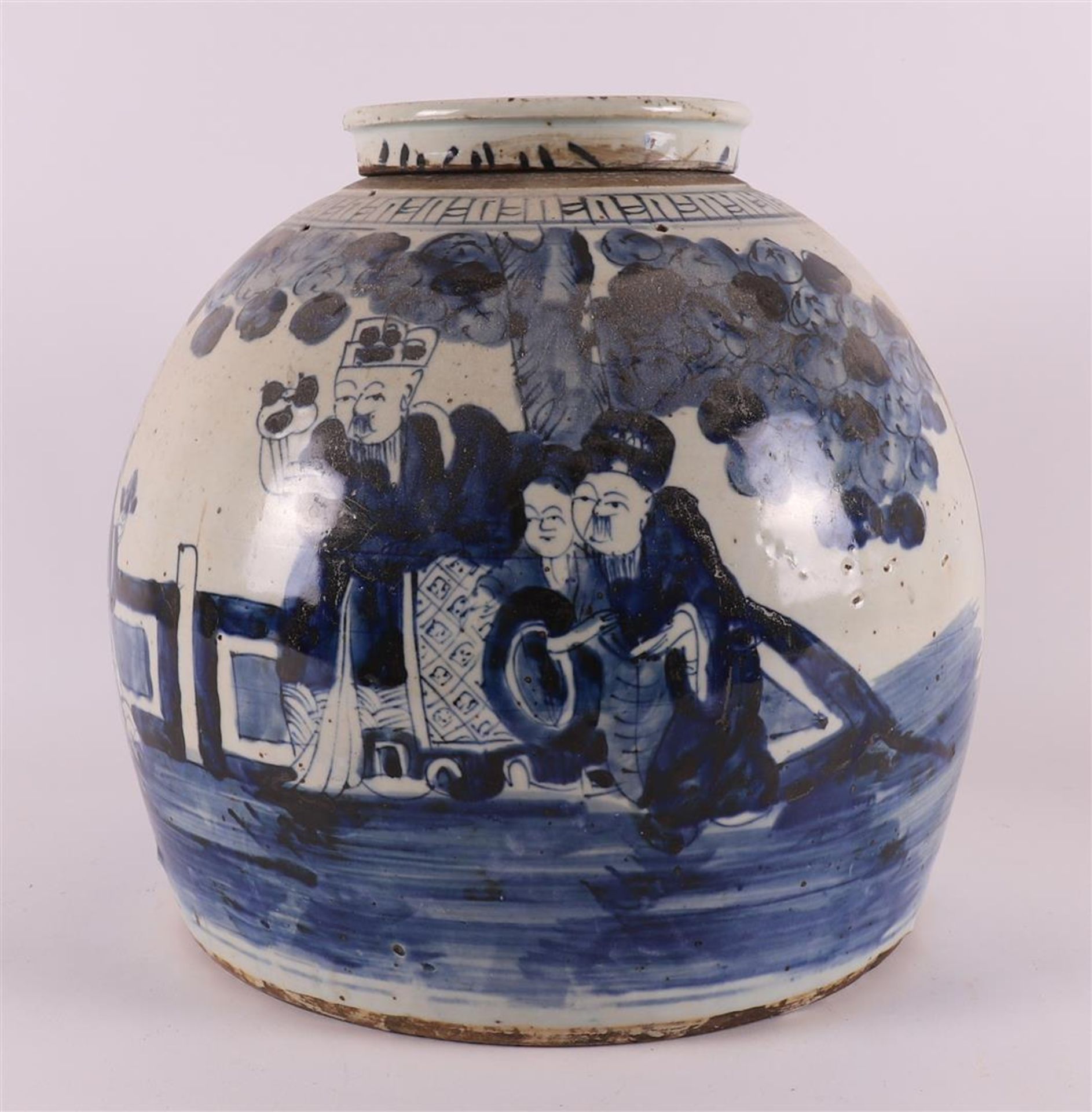 A blue/white porcelain ginger jar with lid, China, 19th century. - Image 3 of 12
