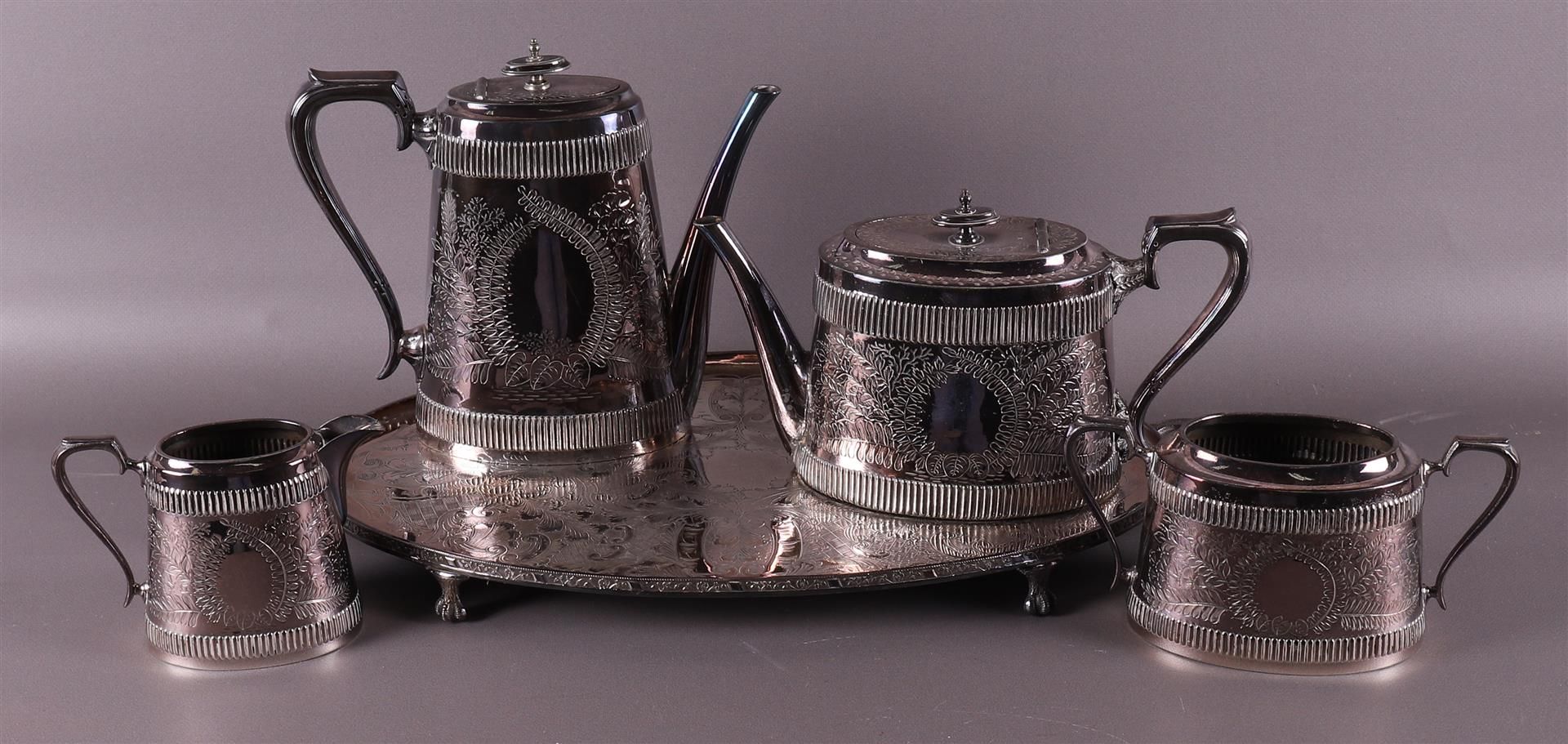 A silver plated tea and coffee set, England, Walter & Hall, Scheffield.