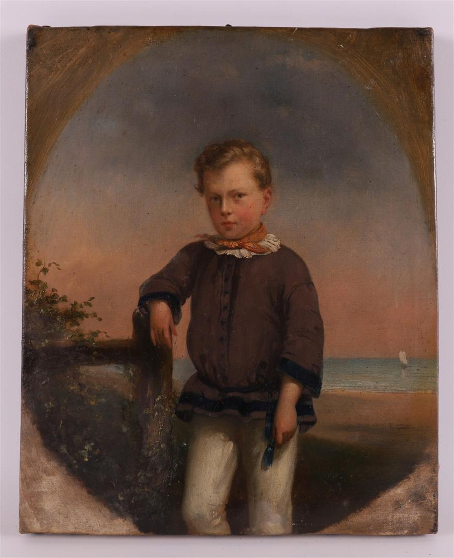 European school 19th century 'Portrait of boy near a fence',