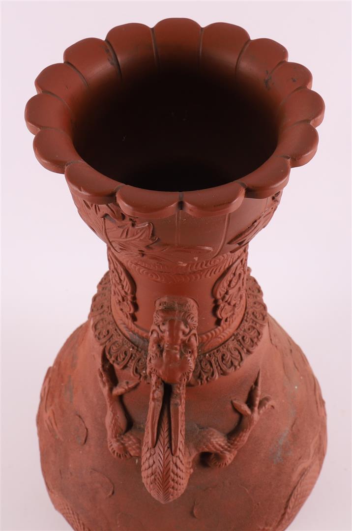 A yixing baluster-shaped vase with dragons for ears, China, around 1900. - Image 5 of 6