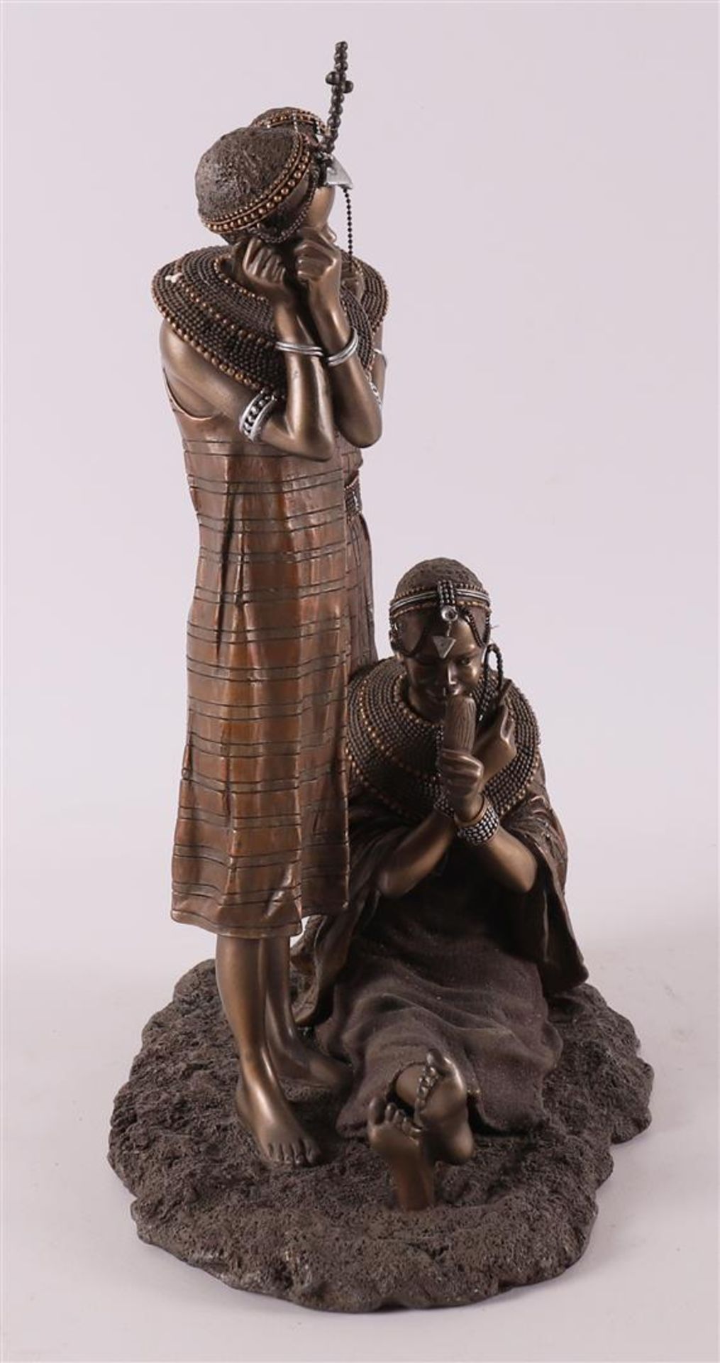 A bronze sculpture group 'Tayari Finischin Touches', reproduction, Africa. - Image 2 of 4
