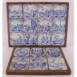 A twelve-step tile tableau with blue/white religious tiles, 18th century.