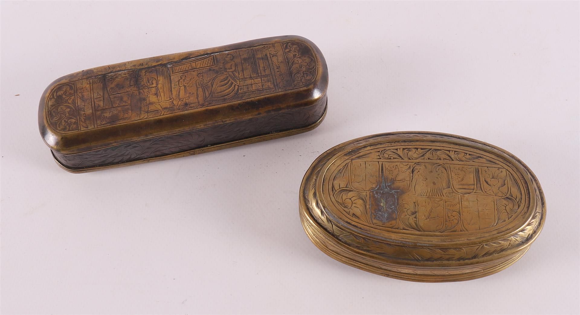 Two various brass tobacco boxes, 18th century.