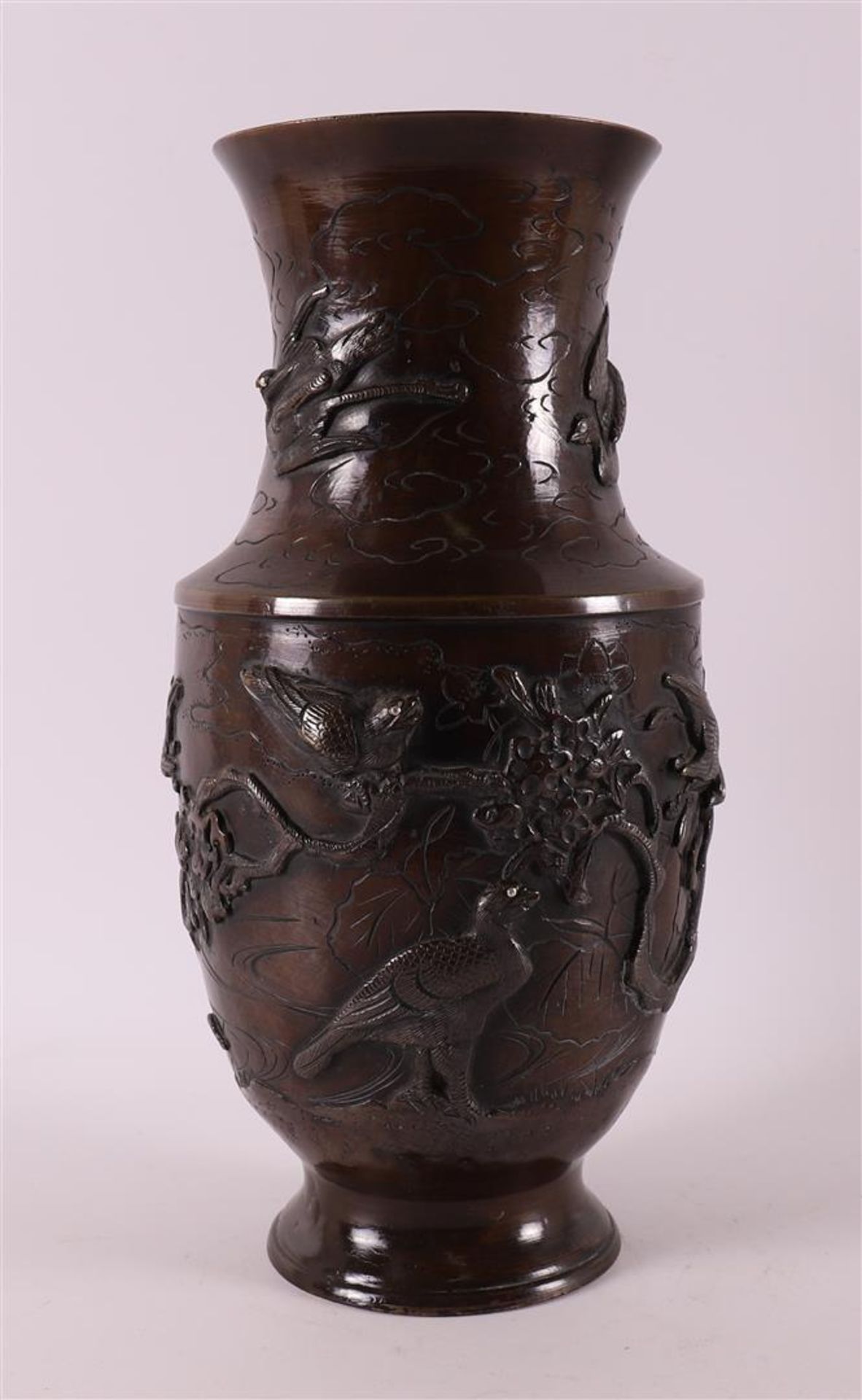 A brown patinated bronze vase, Japan, Meiji, early 20th century.