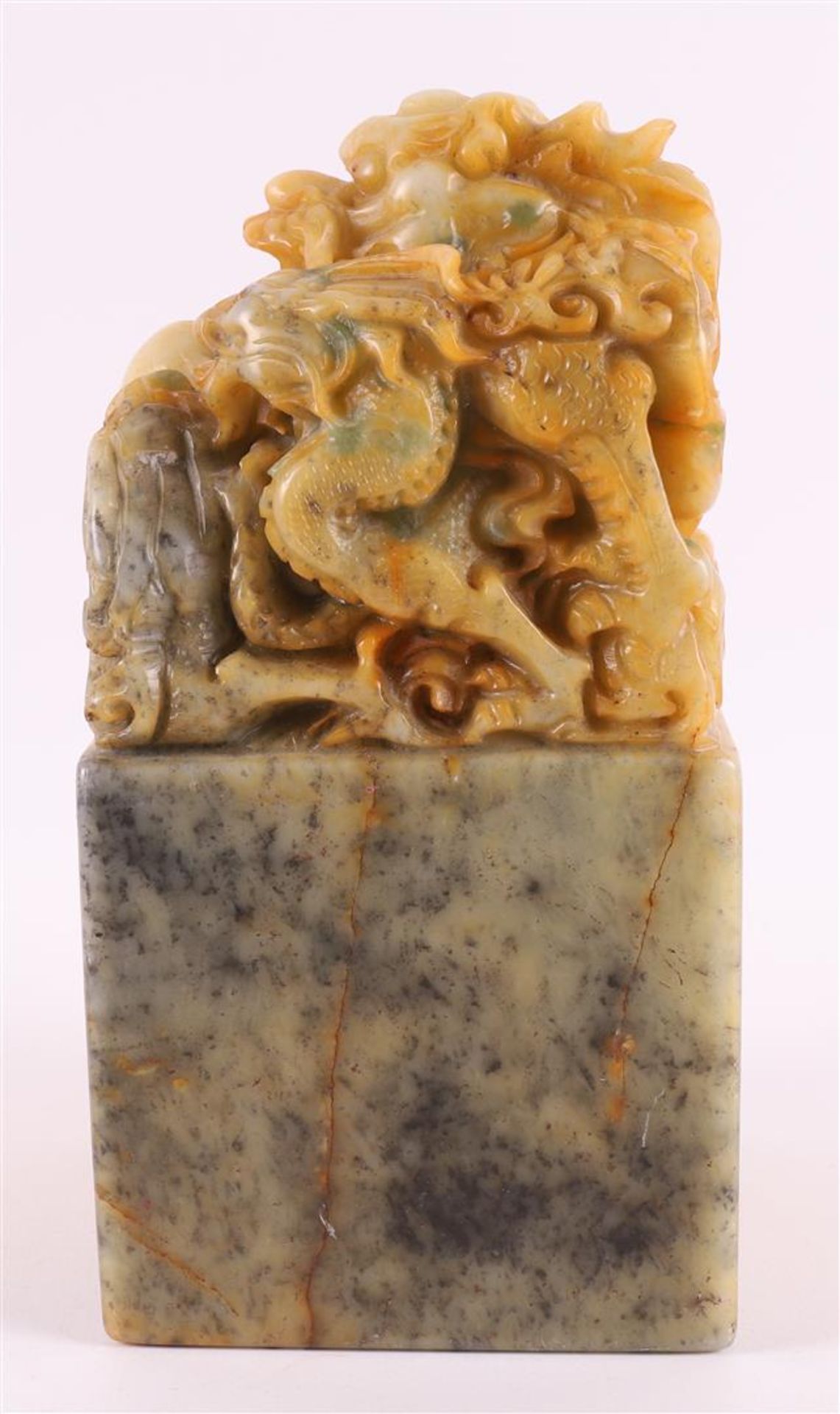 A soapstone stamp with relief of a dragon with pearl and boy, China, - Image 12 of 20