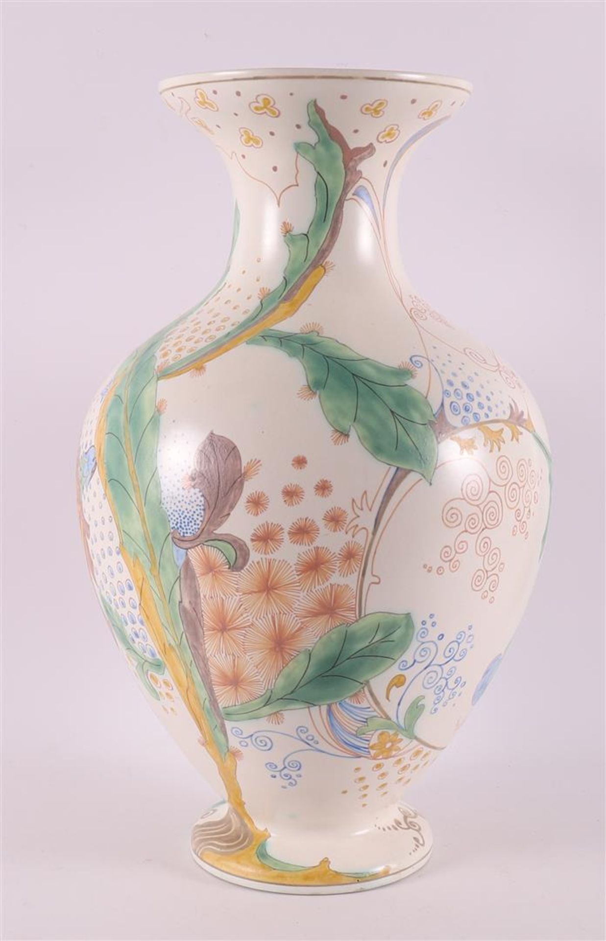 A pottery baluster-shaped earthenware fayence vase, South Holland, ca. 1915. - Image 4 of 8