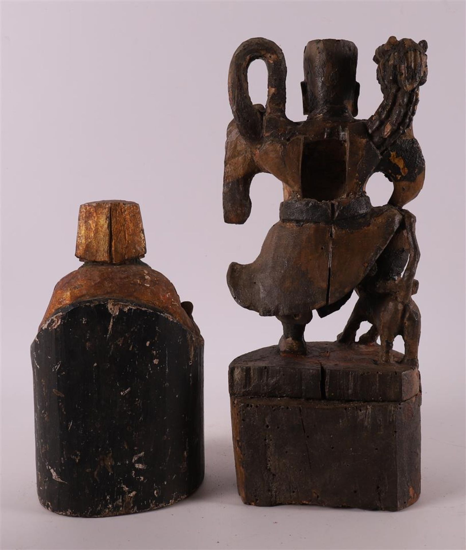 Three various carved wooden pieces with traces of polychromy, China, 20th centur - Image 5 of 5