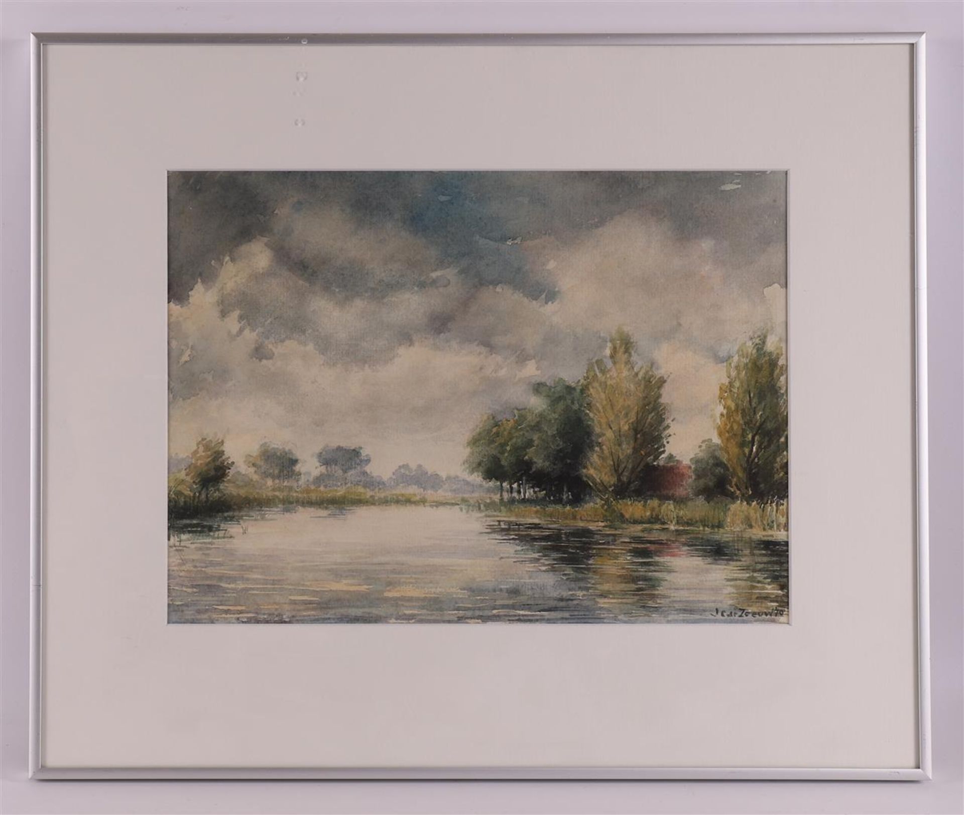 Zeeuw, the J.C. (Dutch school 20th century) 'River landscape and trees, farm