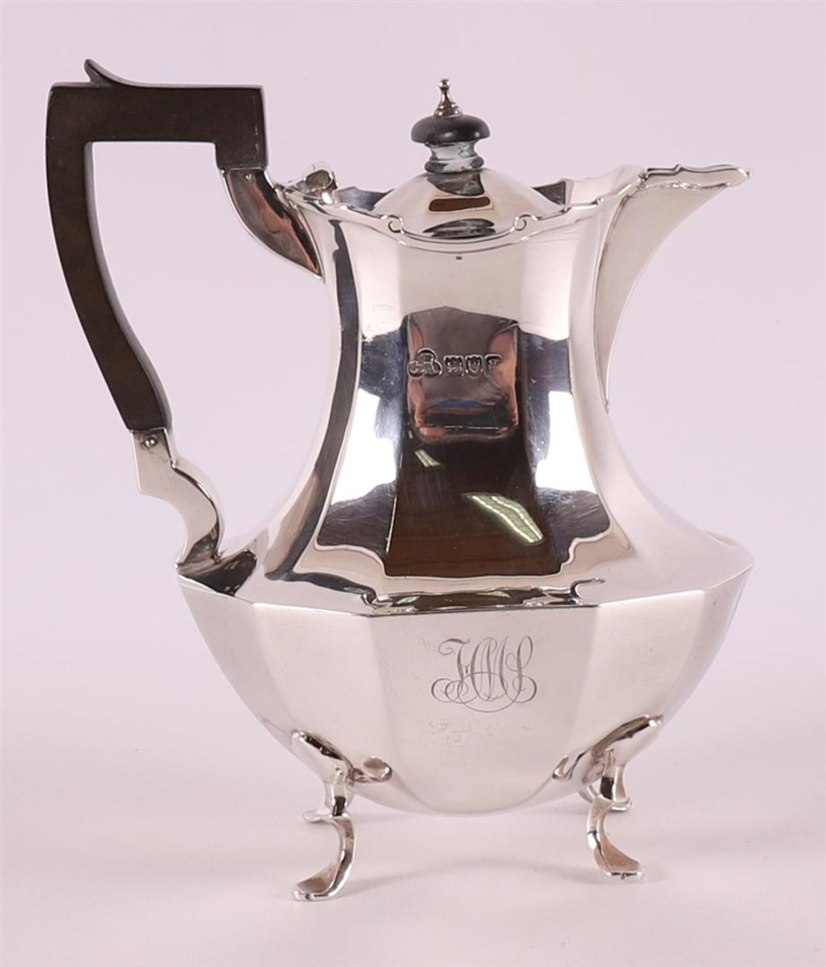 A silver teapot with ebony handle, England, year letter 1902 - Image 3 of 5