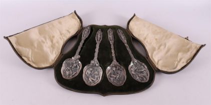 A series of four silver 'Shakespeare' ornamental spoons in original case, 1851