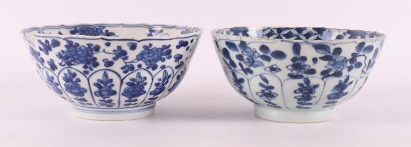 Two various blue/white porcelain bowls and curb ring, China, Kangxi, around 1700