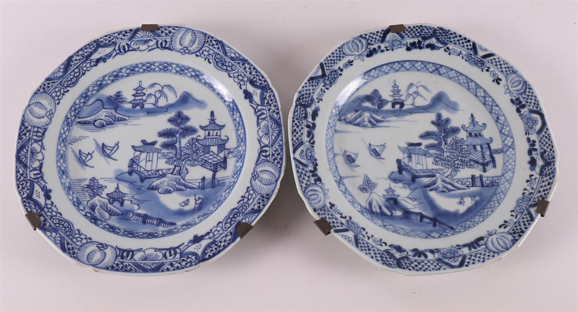 A series of six blue/white porcelain octagonal plates, China, Qianlong - Image 6 of 9