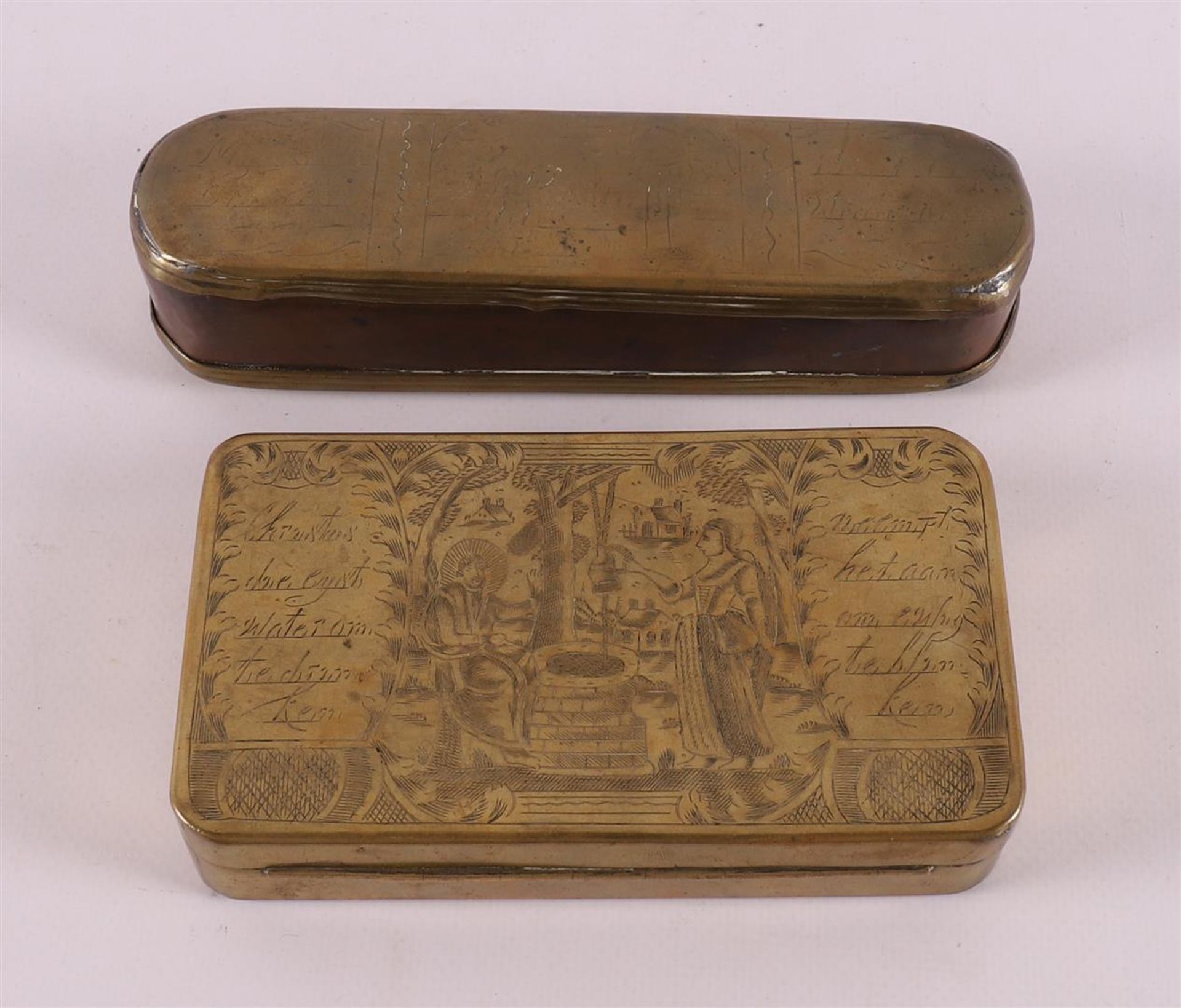 Two various brass tobacco boxes, 18th century.